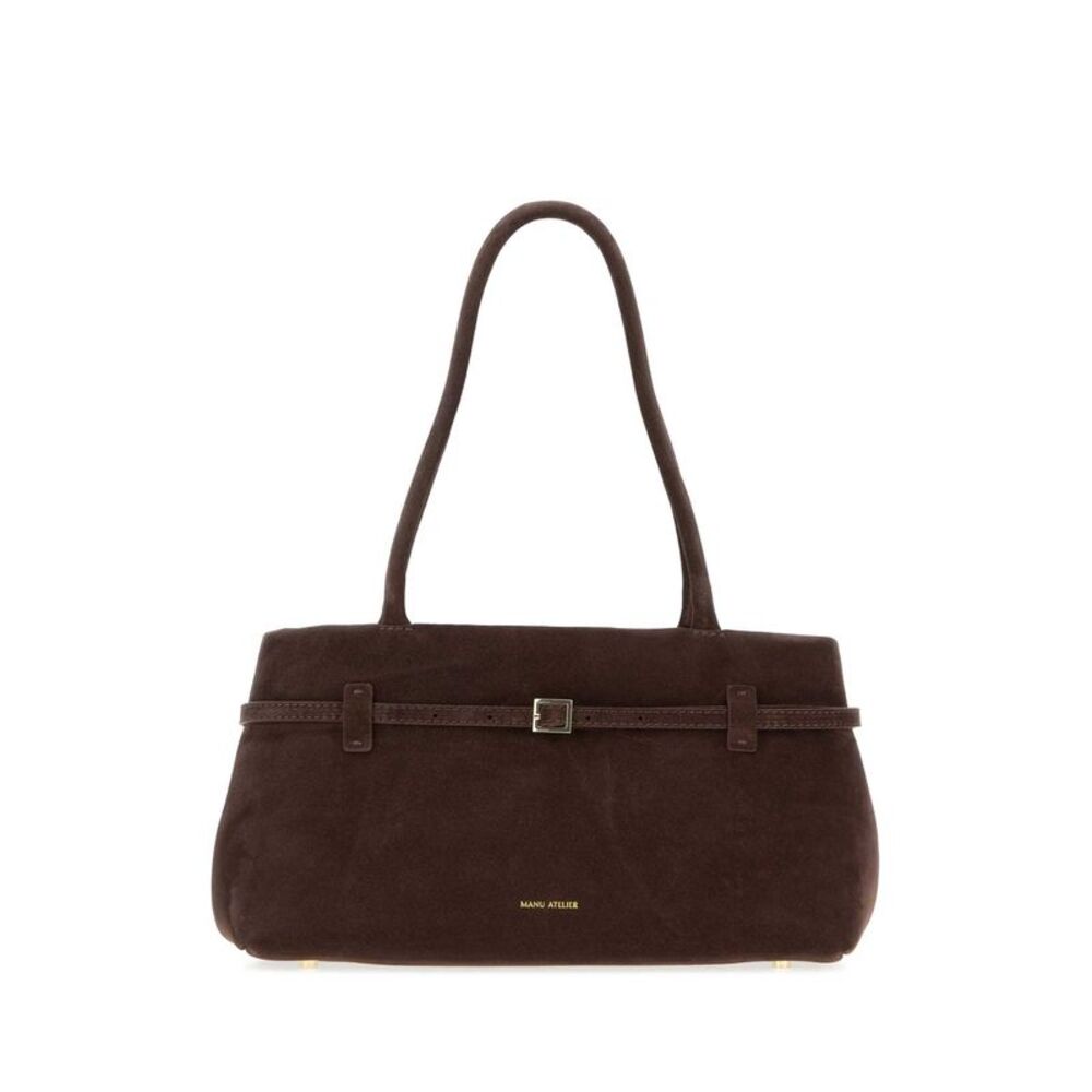 Manu Atelier Women Brown Suede  Le Cambon East West Shoulder Bag